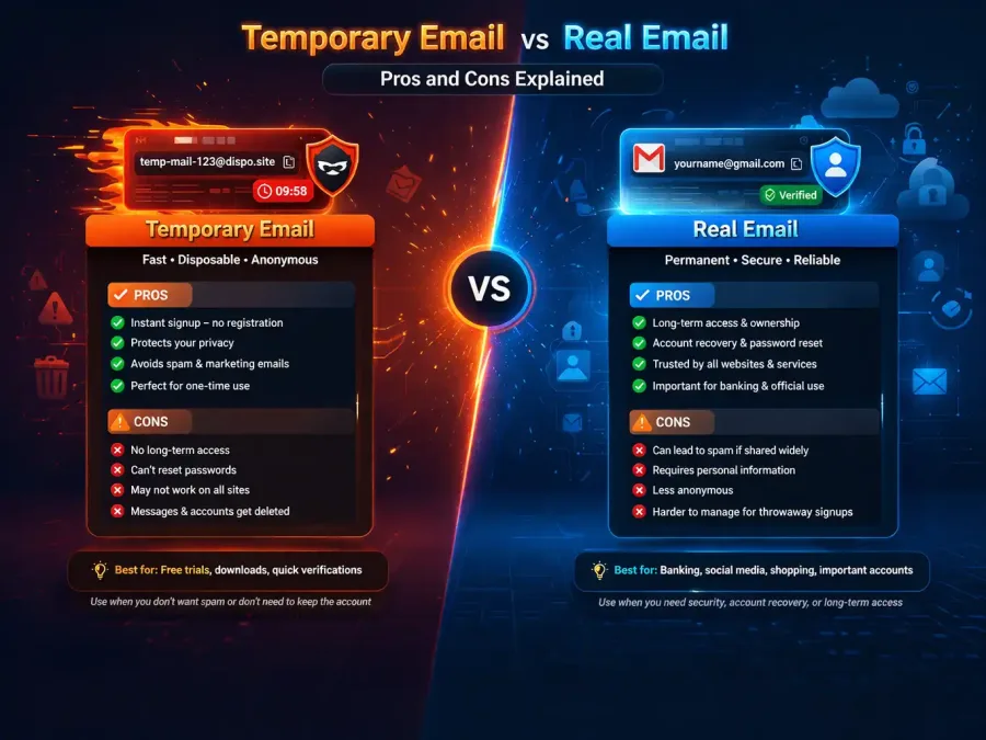 Temporary Email vs Real Email: Pros and Cons Explained